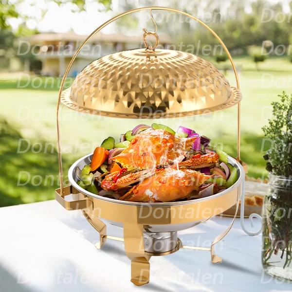 Buffet Catering Luxury Food Warmer Stainless Steel Chafing Dish Buffet Set Hanging-Hinged-Lid-Chafing-Dish Thermos Food Warmer