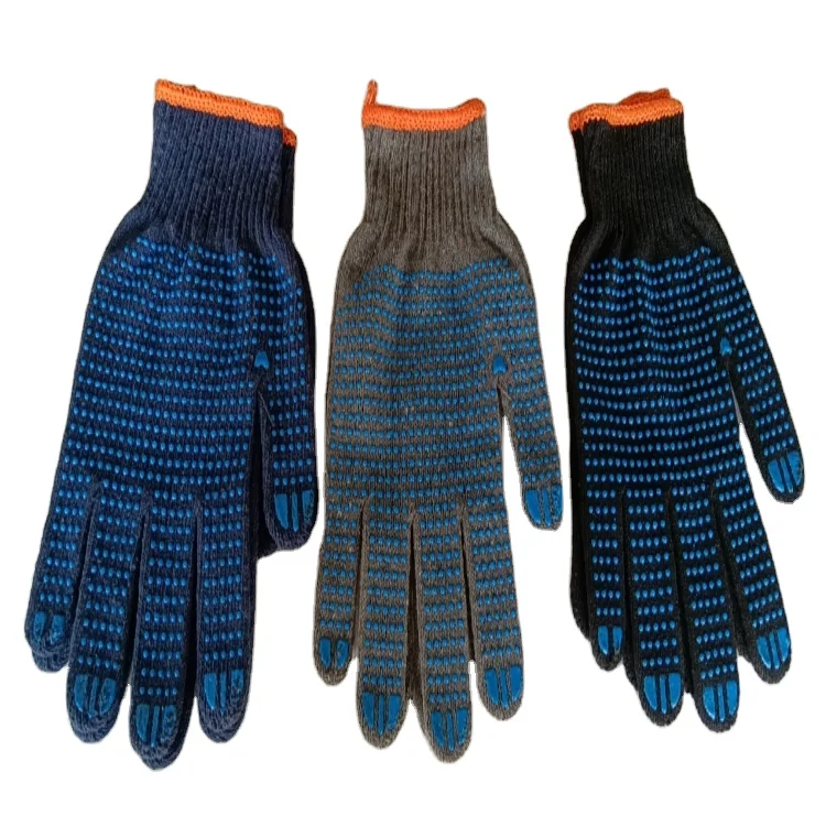 Wholesale Labor Protection Red Knitted Cotton Safety Glove With PVC Dots Seamless Yarn Knitted Personal Protective Equipments