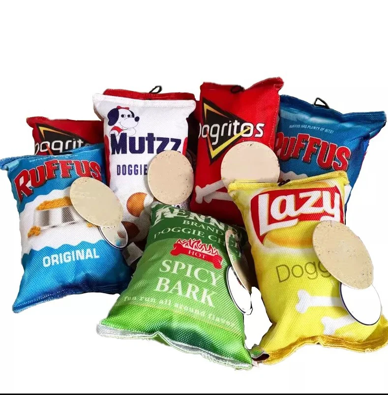 Wholesale pet toys 2022 new hot selling dog plush material new creative potato chips packaging shape chewing toys