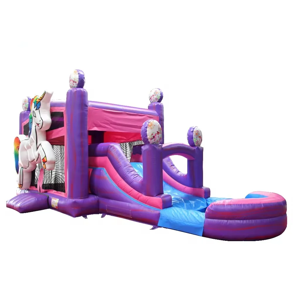 Pink castillo inflable wet dry waterslide Moonwalk Inflatable Jumper Bouncer slide combo for kids