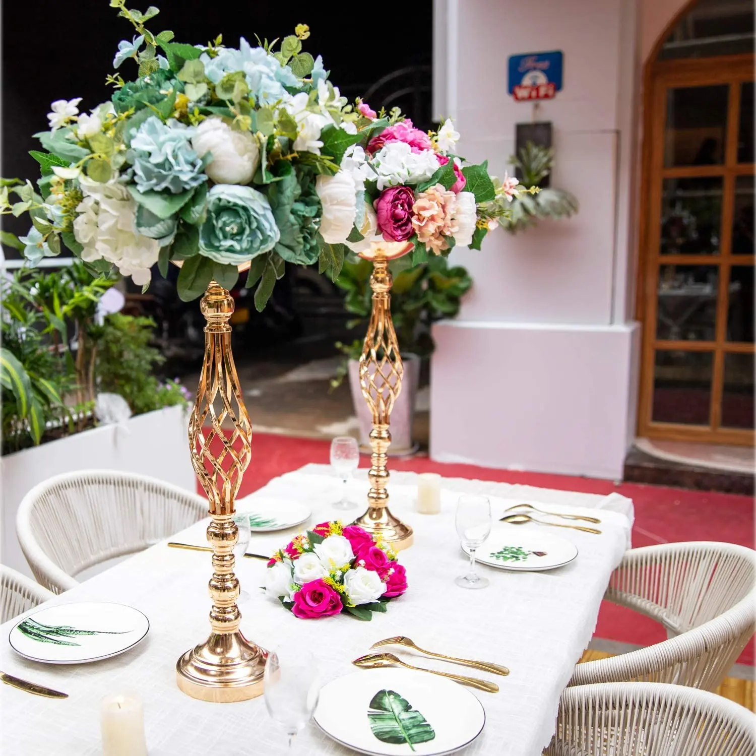 Gold Geometric Wedding Centerpieces Table Flower Metal Vase Stands Wedding Centerpieces Decorations