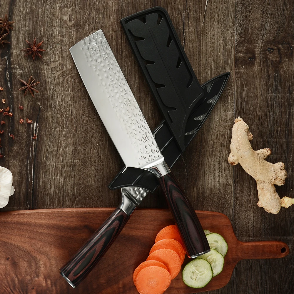 Super sharp Non Stick Hammer Blade Wood Handle 440C 4Cr13 Stainless Steel Chopping Set Kitchen Knives 4pcs Knife Set