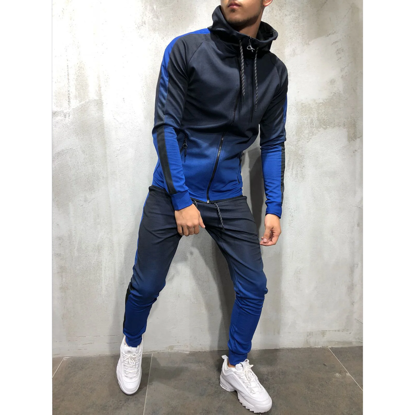 3D gradient printing fashion brand zipper hip hop  slim fit men gym sport suit  jogger sweat suit