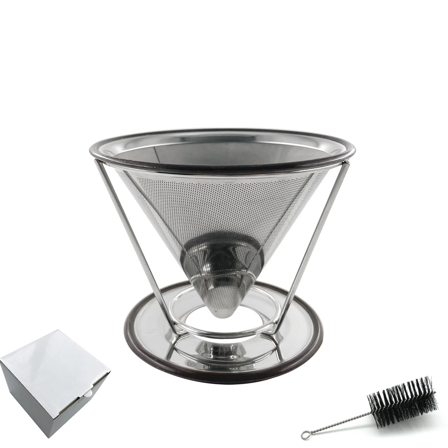 Factory Price 125mm 304 Stainless Steel Cup Coffee Maker, Cone Coffee Dripper with Stand