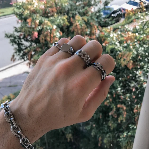 Best Seller Silver Stainless Steel Fashionable Mens Ring Waterproof No Faded Cuban Style Ring Jewelry