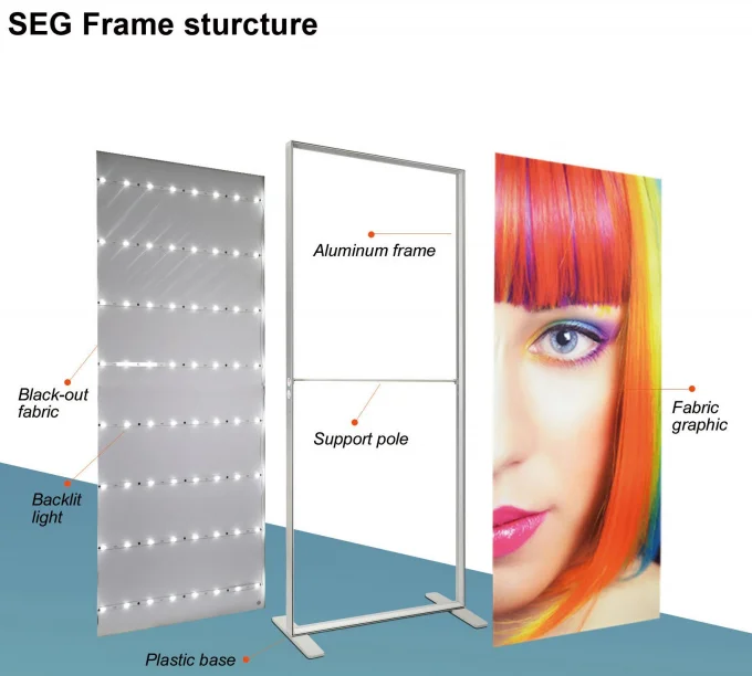 Assembly Tradeshow Exhibition Booth Display Tension Fabric Backdrop SEG Pop Up Led Collapsible Light Box