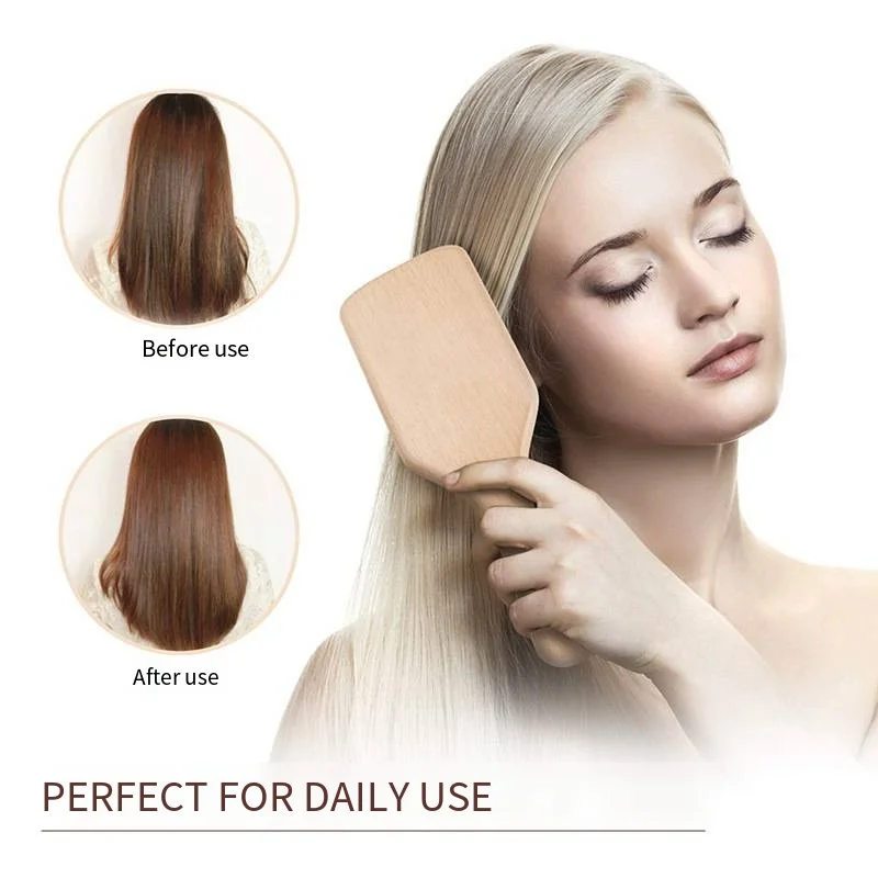 Custom Logo Wooden Paddle Hair Brush with ABS Handle Square Nylon Boar Bristle Massage Cushion Natural Type for Hair Styling
