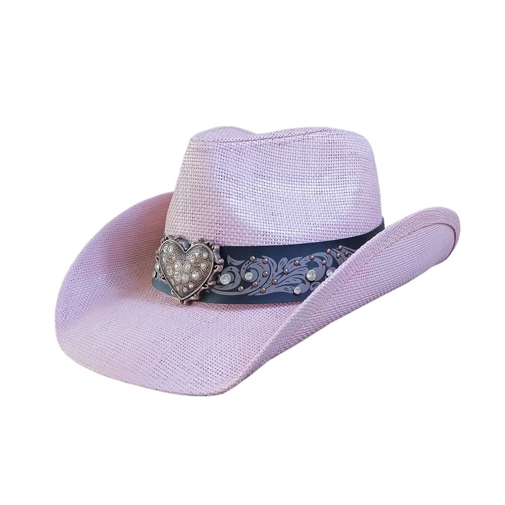 Stock Women Paper Straw Cowgirl Hat USA American Western Texas Straw Hat Shapable Brim Sombreros US Flag Printing Cowboy Hat
