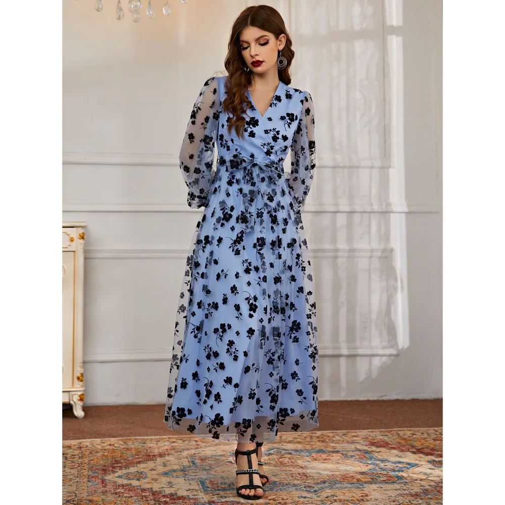 Hifive summer street women mesh Floral long dress fashion 2024 casual women undefined jacquard dresses lady elegant