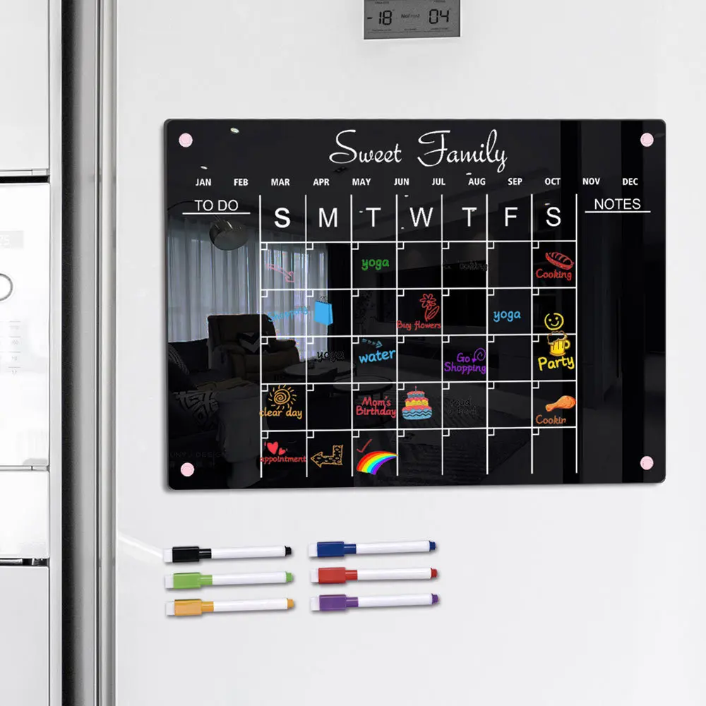Magnetic Acrylic Week Plan Calendar Notes Writing Board Erasable Magnet Fridge Refrigerator