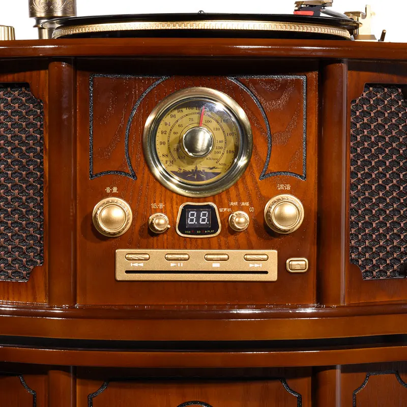 multifunctional wooden antique vintage vinyl record CD MP3 player w/built in AM/FM radio and Speakers gramophone player