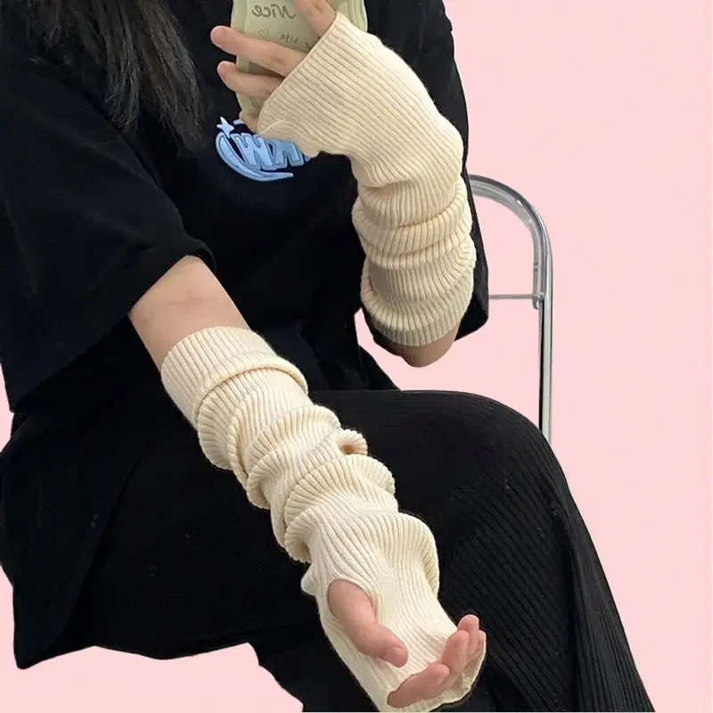Casual Fashion Long Fingerless Gloves Women Unisex Punk Gothic Arm Warmer Knitted Soft Autumn Winter Arm Sleeve Girls