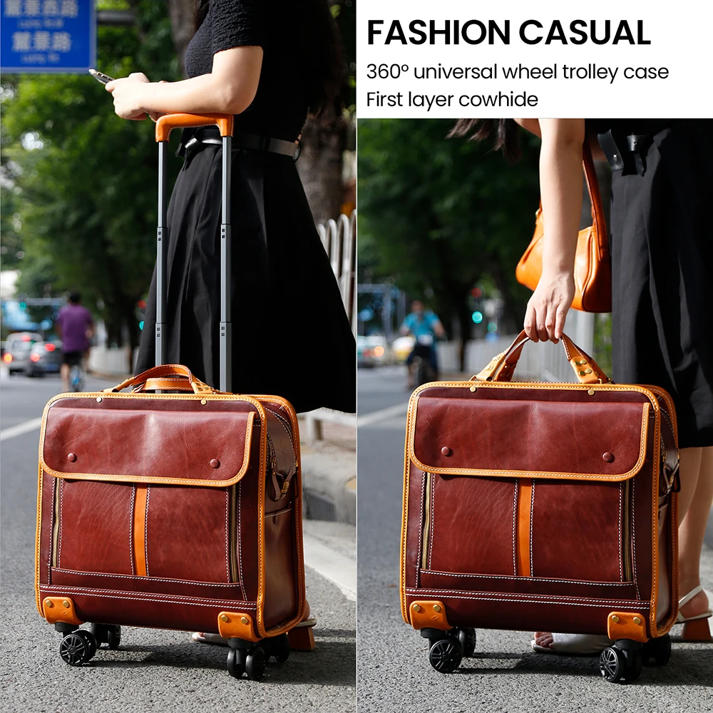 Lightweight Durable Airport Leather Trolley Travel Rolling Duffel Bag Wheeled Luggage Suitcase Airplane Cabin Suitcases