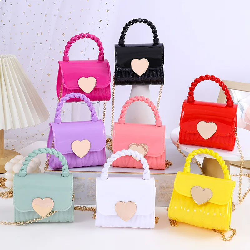 Hot Sale Peach Heart Silicone Crossbody Bag Children Mini Chain Coin Purse Bag Wallet For Littler Girls Handbag