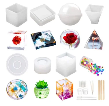 Resin Silicone Kit 20Pcs Epoxy Resin Molds Concrete Candle Jar DIY Round Square Cylinder Resin Mold Flower Pot Molds