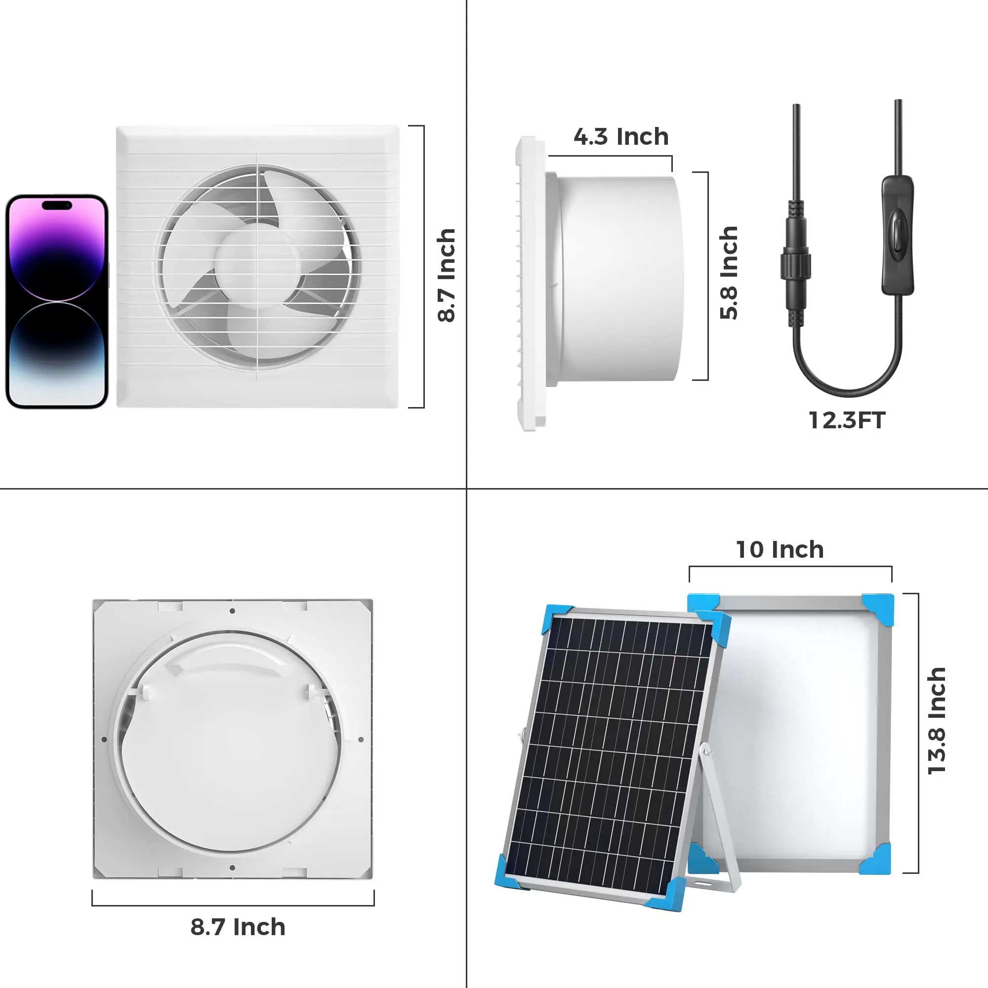 New Style sun energise Powered Exhaust Fan Pro 20W Solar Panel + 8 Inch High Speed Exhaust Solar Fan