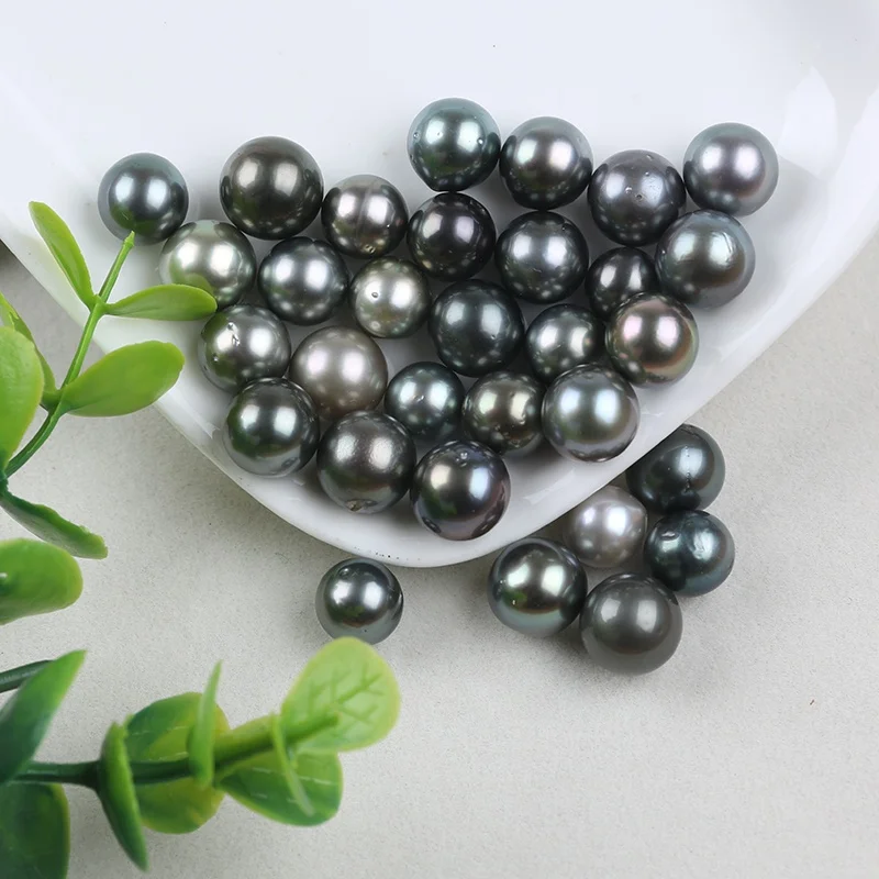 Wholesale 8-11mm Seawater Tahitian black color round shape loose pearls natural beads
