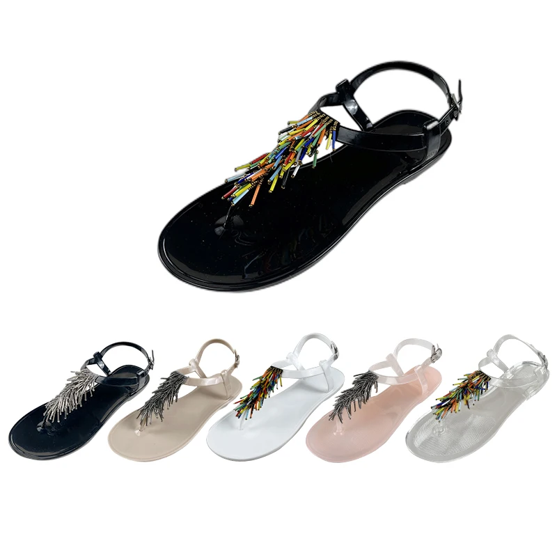 2022 Summer Custom Pudding Sneaker Rhinestones Wholesale Luxury Beach Platform Pearl Pvc Flat Handmade beaded Jelly Shoes
