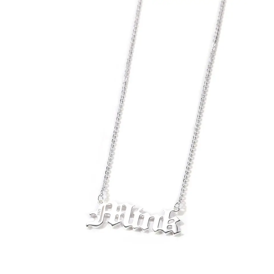 Personalized 925 Sterling Silver Necklace Custom Name Plate 16inches Hip Hop necklace Jewelry For women