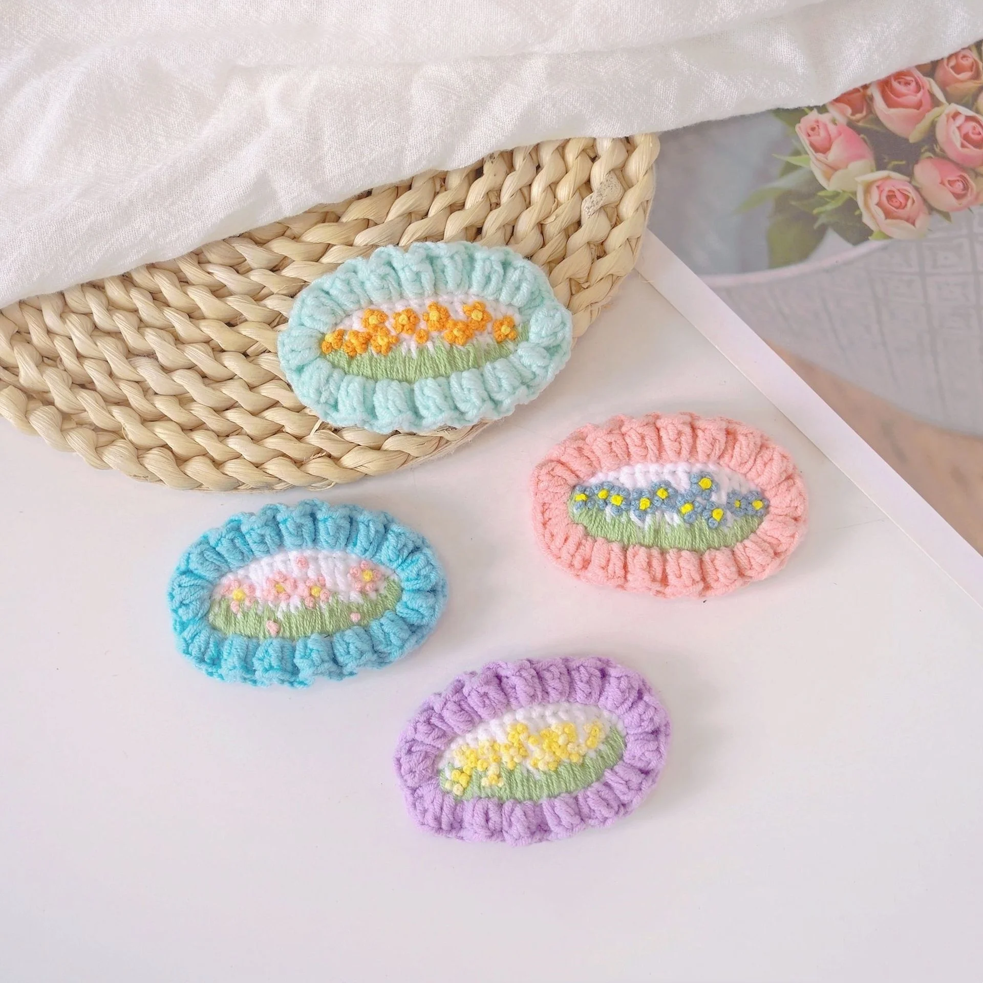 Korean Wool Crochet Flower Hair Clips Cute Girl Hair Accessories Kids Hairpin Baby Headwear Knit Hair Clips for Girls Hairpins