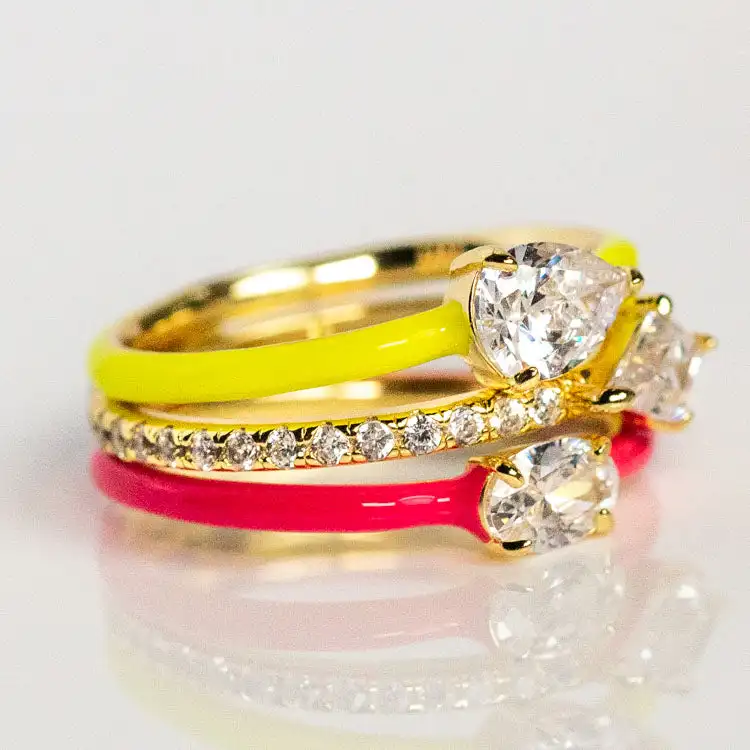 Stackable Rings Jewelry Women Neon Zircon Gem Enamel Stackable Rings Sterling Silver