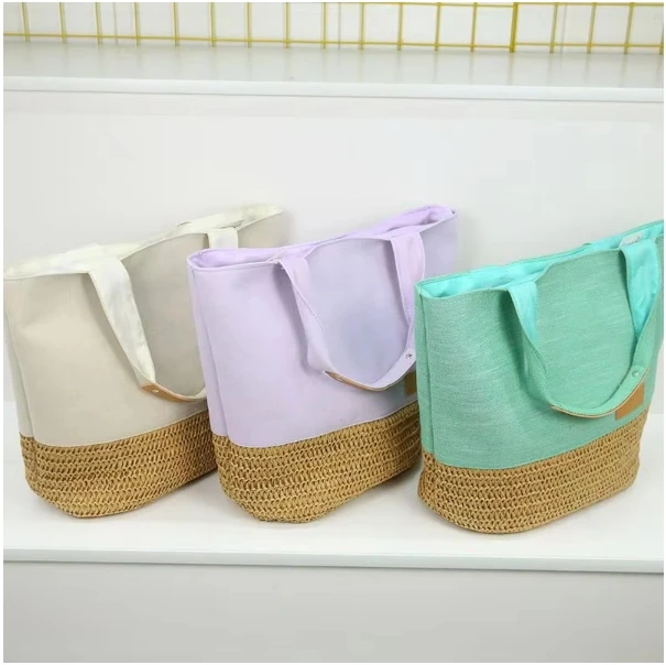 Eco-Friendly Factory Direct Sale Jute and Paper Straw Beach Bag Beach Bag Casual Design Women Handbag Drawstring Bag