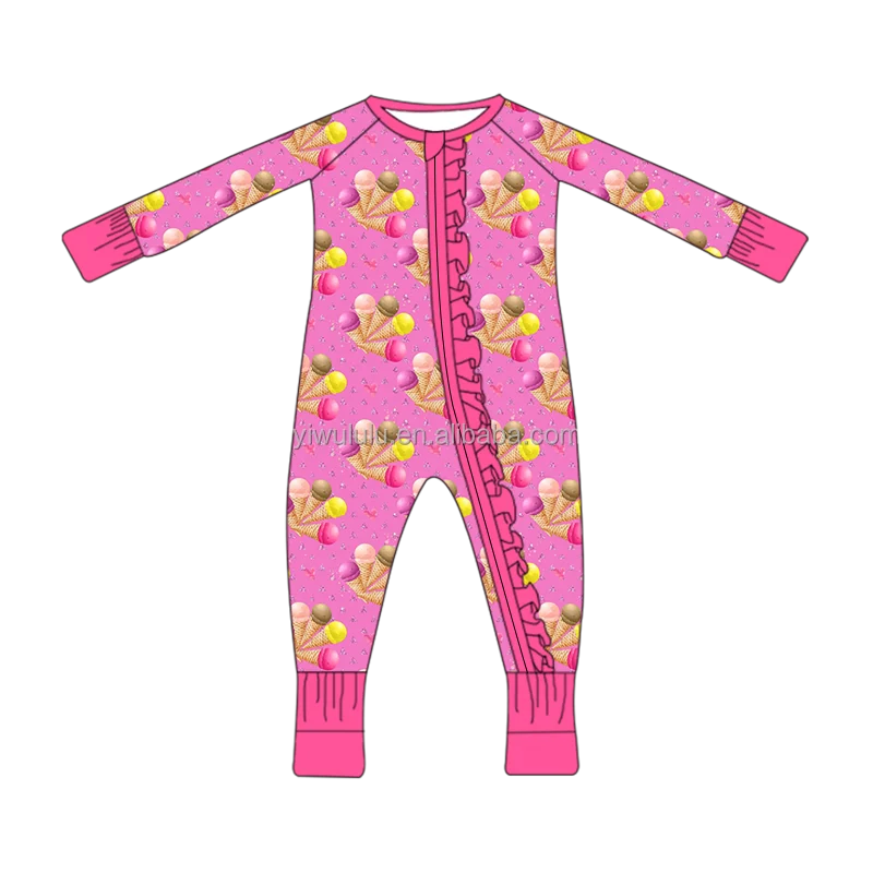 Organic Knitted Breathable Toddlers pajamas Cute Dinosaur and girls bamboo baby romper with zipper