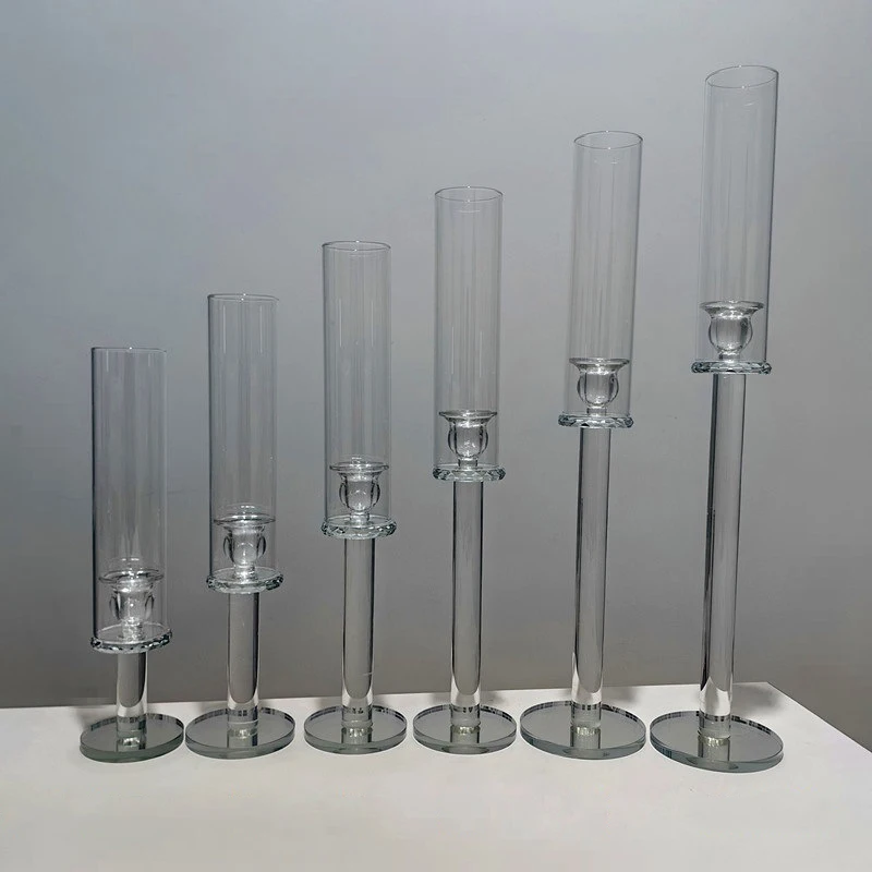 Single-head Straight-rod Glass Crystal Candle Holder Set NordicTea Light Pillar Vintage Candle Holder Wedding Events Decorative