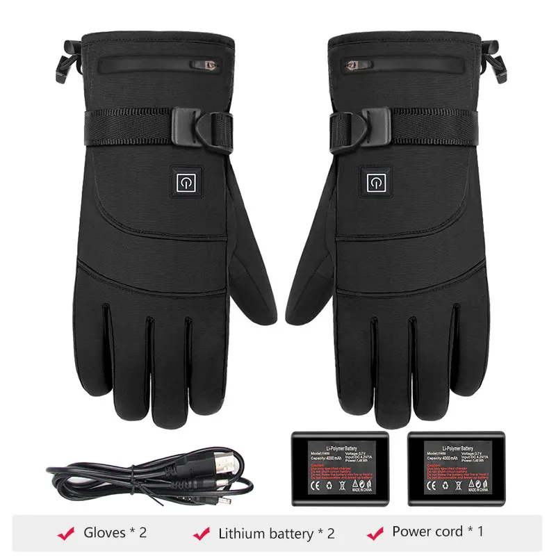 Rechargeable Electric Heating Gloves Waterproof Cotton and Nylon Heated Gloves for Snowboarding and Outdoor Activities