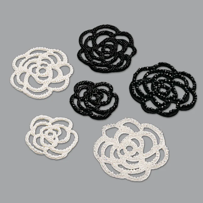 Handmade Hollow out Flower Design Sew on Clothing Hat Bags Accessories with Bead Rhinestone Crystal Appliques Patch