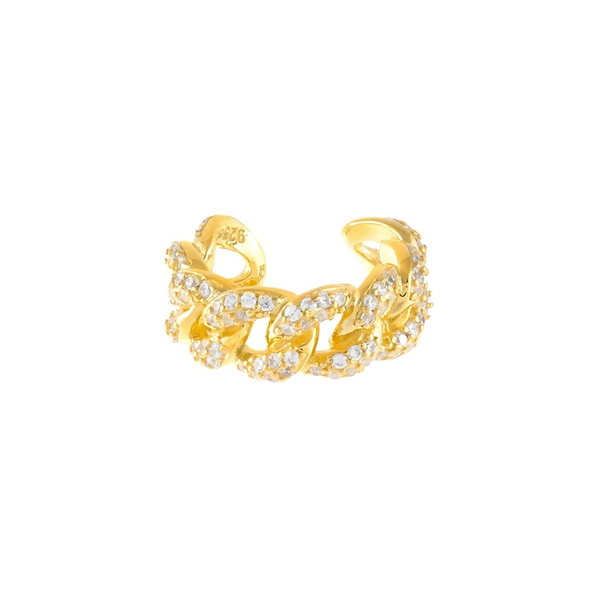 Wholesale Jewelry Gold Plated Pave CZ Link Cuban Chain Ear Cuff Earring 2021