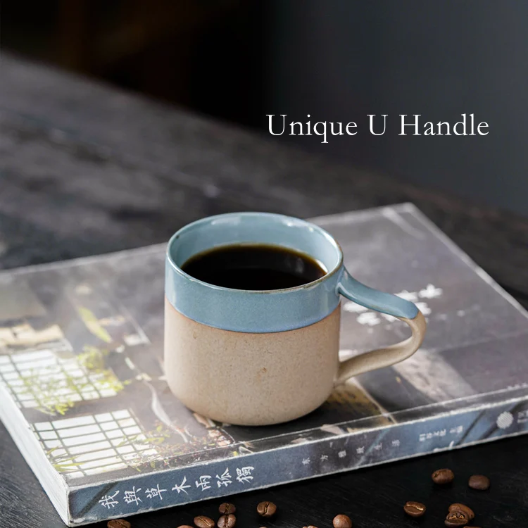 2023 New Custom Logo Unique Handle Vintage Ceramic Glazed Clay Mug for Tea Coffee