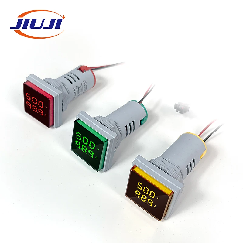 green Square V+A LED Display 22mm AC Meter Indicator 2 in 1 digital ammeter and voltmeter