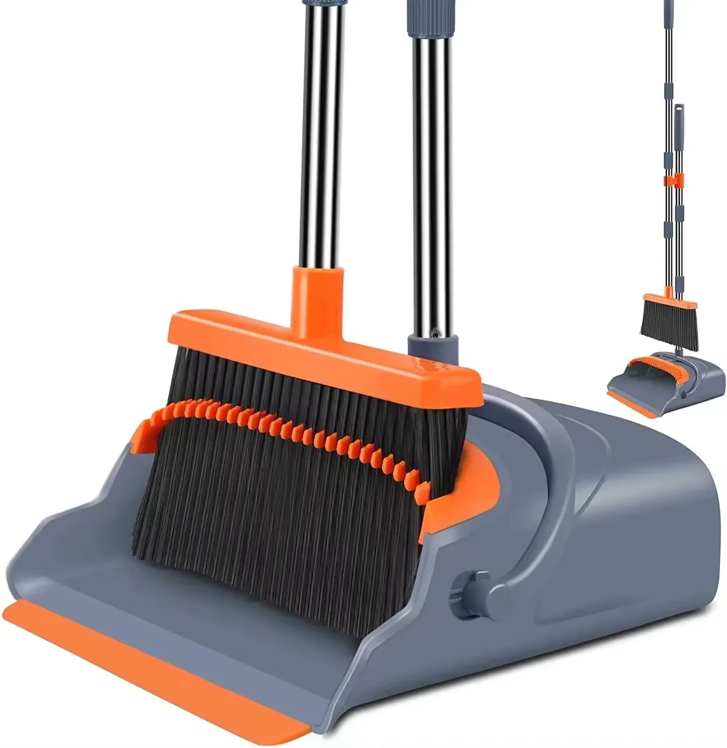 Upgrade Super Long Handle Stand Up Self-Cleaning Broom and Dustpan Set with Dustpan Teeth