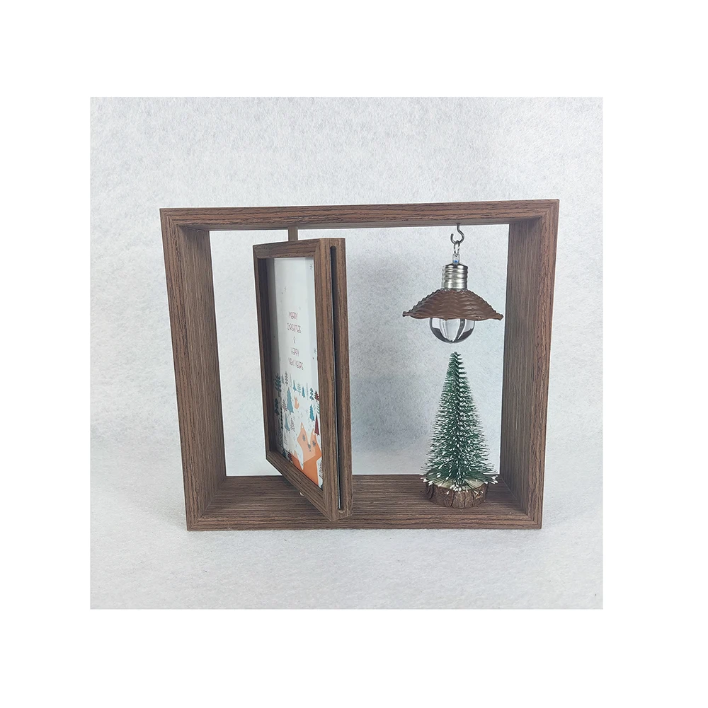 New 4X6 2021 Christmas Edition MDF Wooden Double-sided Rotating Ornament Photo Frame