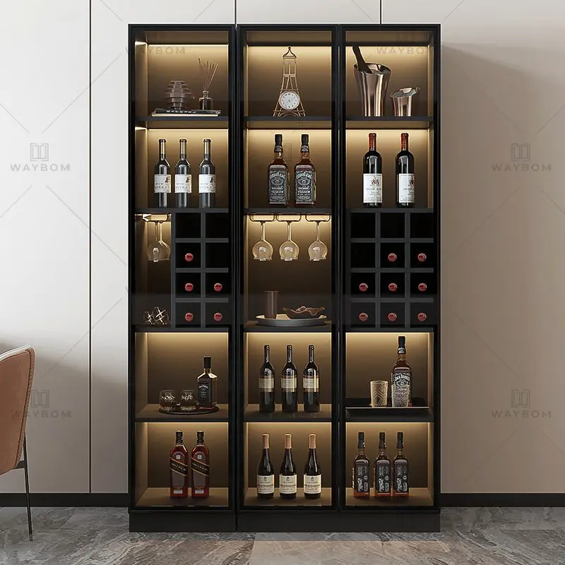 Italian Style Stainless Steel Metal Frame Wine Display Cabinet Living Room Wine Storage Cabinets