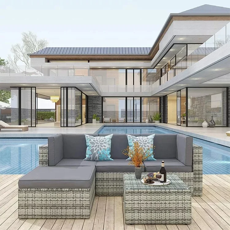 3 PCS Outdoor Furniture Wicker Sectional Sofa Sophisticated Glass Coffee Table Garden Set