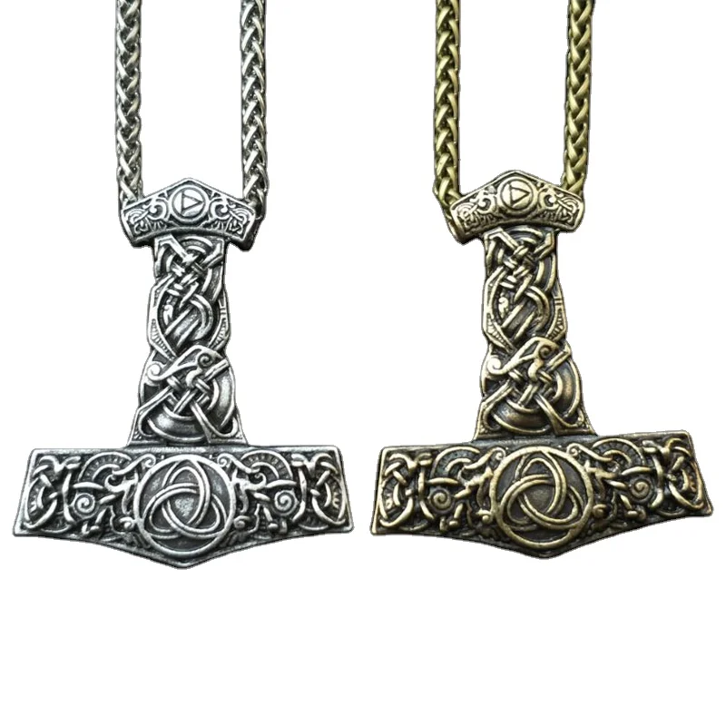 Nordic myth Torr hammer and Dragon Necklace horn of God pendant primitive animal runa amulet Viking necklace wholesale