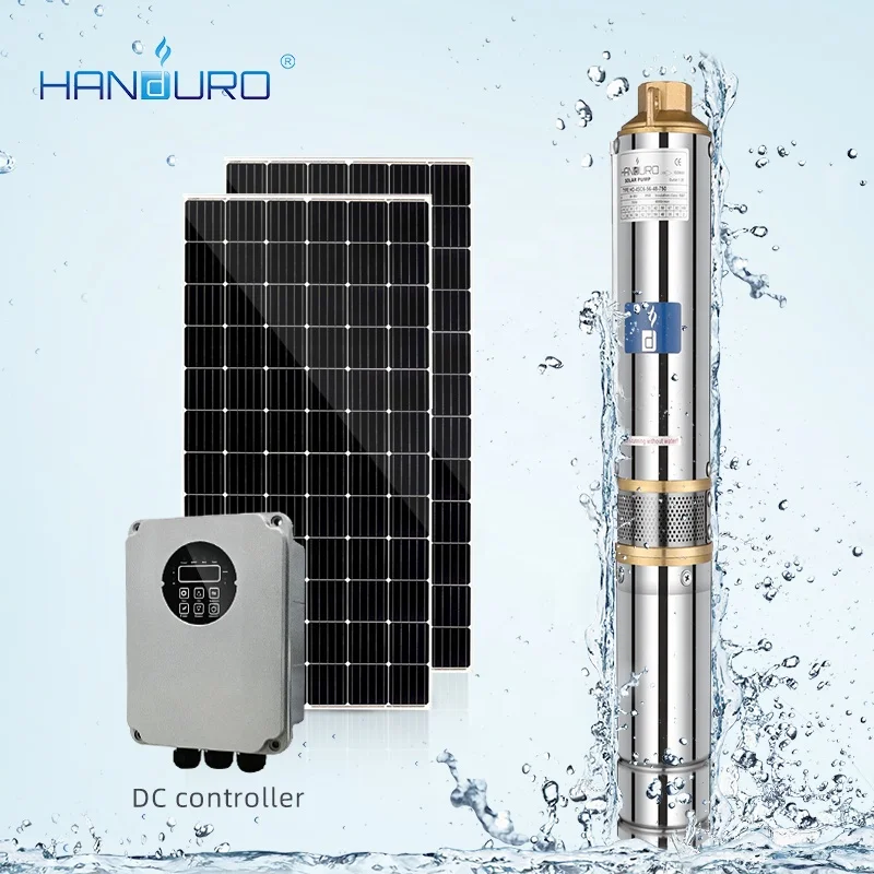 Custom Handuro 4inch 45m plastic impeller pump Solar Power Submersible Borehole Water Pump Deep 4inch Well pump