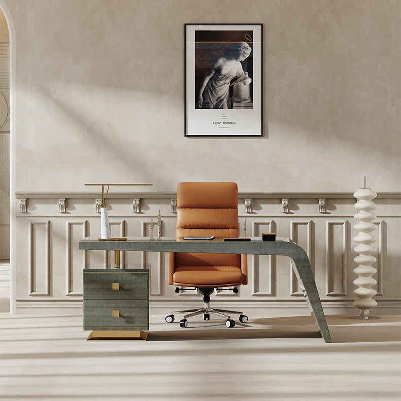 Italian Luxury Creative Study Furniture Solid Wood Desk Desktop Natural Veneer