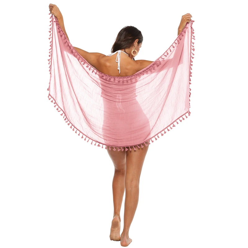 Swimsuit One-piece Sexy Pareo Dress Multi Wear Cover up Solid Color Tassel Trim Pareo Sarong Wrap Women Beach Sarongs
