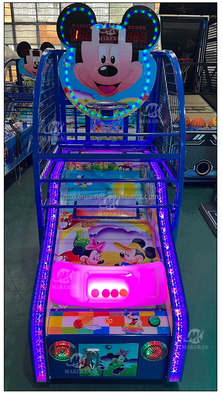MAKER High Quality Cute Mickey Free Customization Amusement Park Arcade Basketball Shooting Cabinet Basketball Game Machine