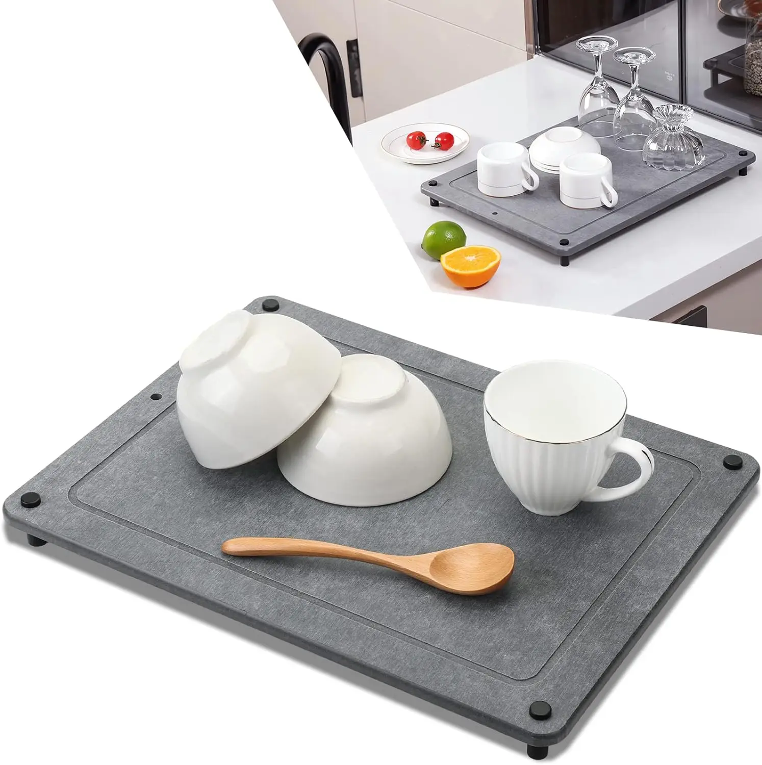 New Marble Hard Diatomite Quick Drying Kitchen Counter Mats Absorbent Mat Tray Stone Dish Drying Mats for Kitchen Counter