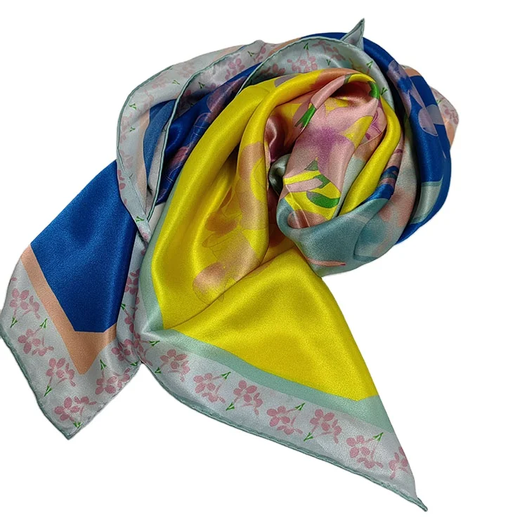 12mm Silk Scarf 100% Hand Hem Rolled 87*87cm Can be Custom Printing Silk Square Scarf