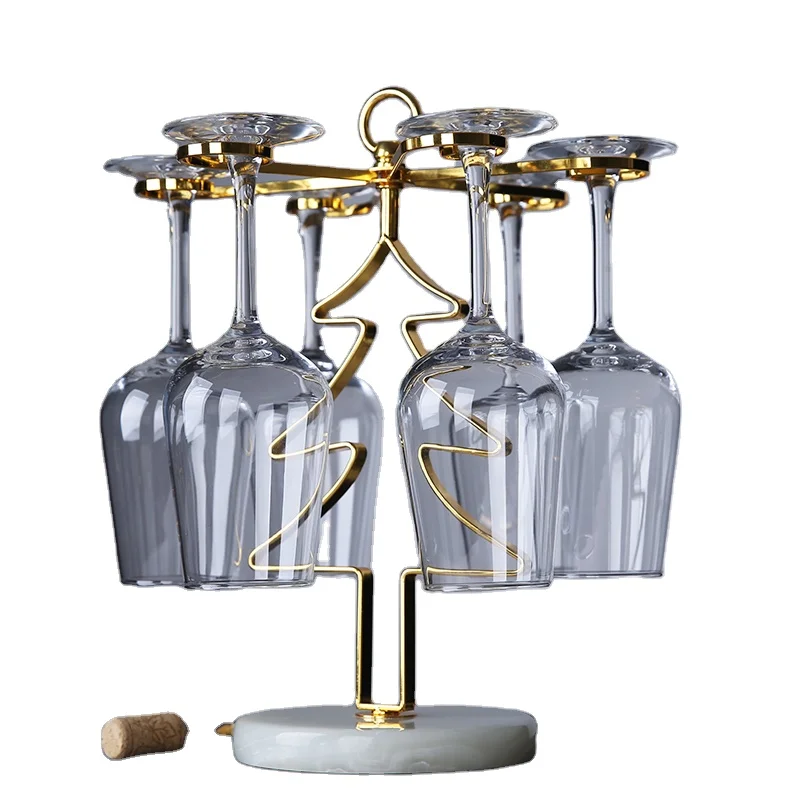 2021 Classic European Style sturdy Rustic Metal Countertop 6 Bottles funky Wine Rack with Cup Holder for Home and Bar Storage