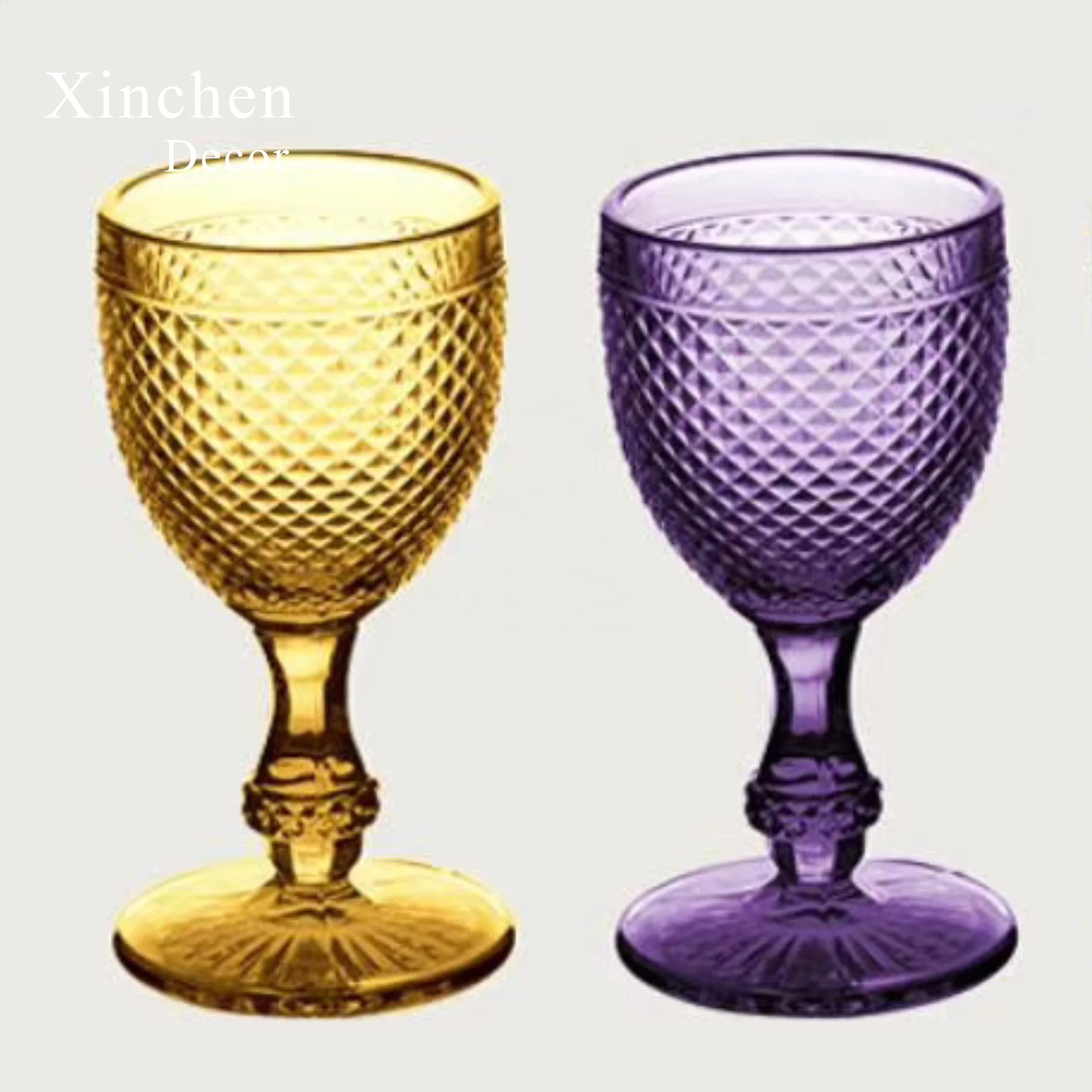 Wholesale Vintage Colored Glass Goblets Chic Diamond Wineglass For Party Event Decor