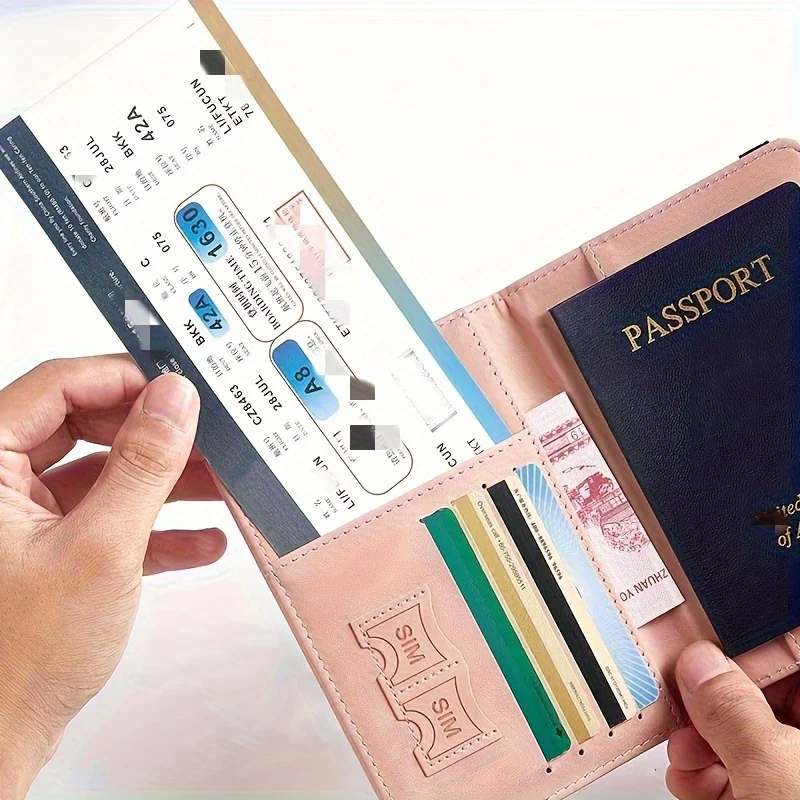 RFID Blocking Passport Holder with Leather Surface and Cute Card Holder with Multiple Card Slots Multifunctional Travel Wallet