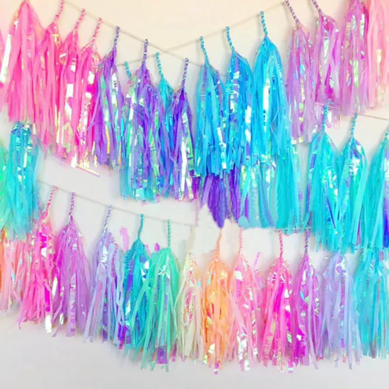 Factory hot selling DIY party favor  tissue paper tassel garland  aluminium film fringe garland for party decoration