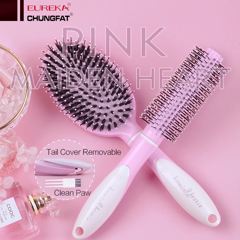 EUREKA 9511CEJ Plastic Salon Commen Comb Self Cleaning Comb Detangling Nylon Hair Brush With Tail Cover Removeable