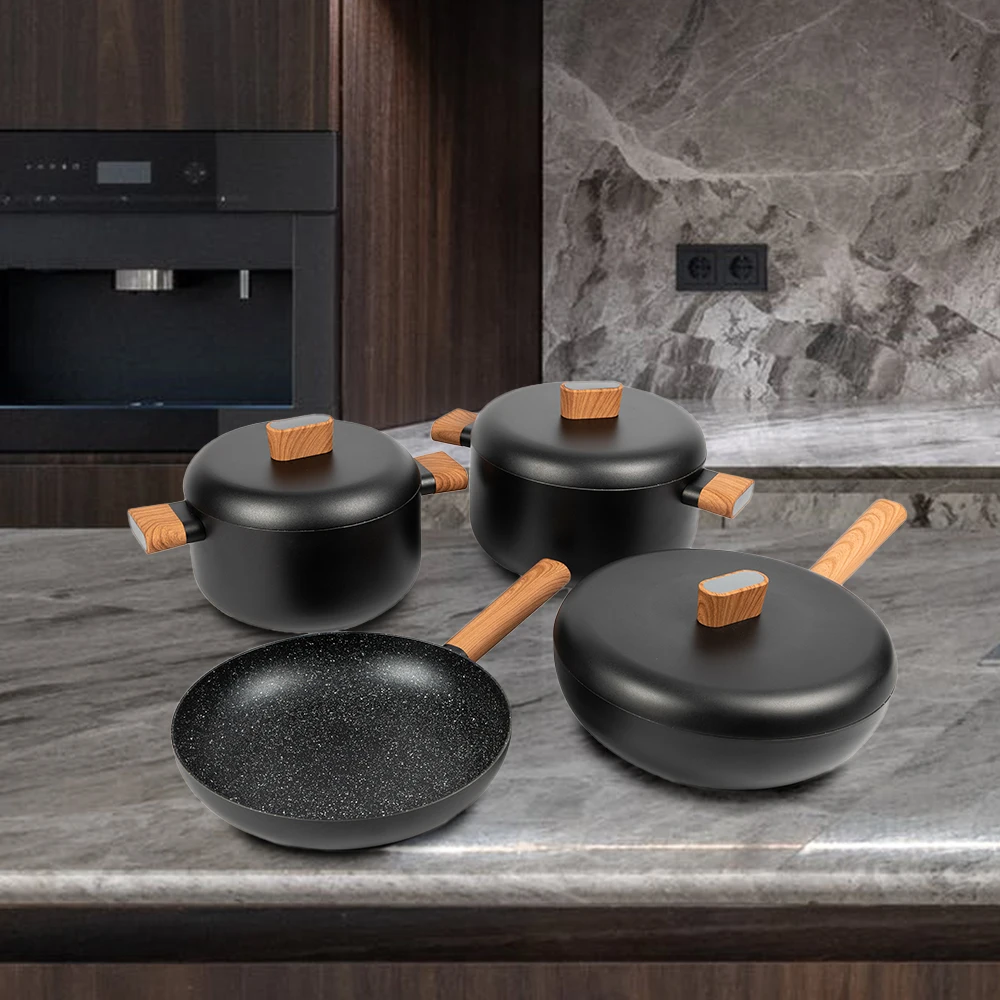 Modern Design Forged Aluminum Cookware Set with Non-Stick Coating Granite Kitchen Ware for Easy Cooking